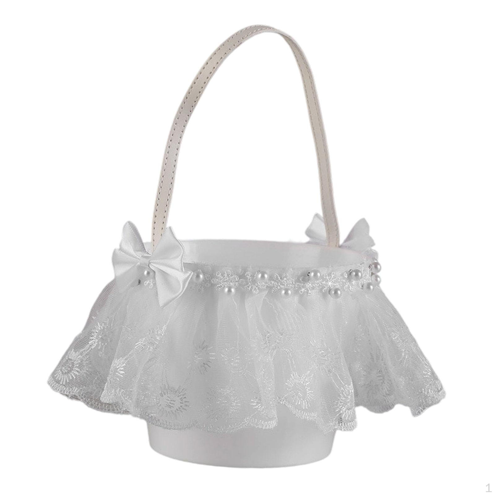 

Корзинка для девочки-цветочницы Кружевная отделка милая, романтичная, белая, декоративная для западной свадьбы