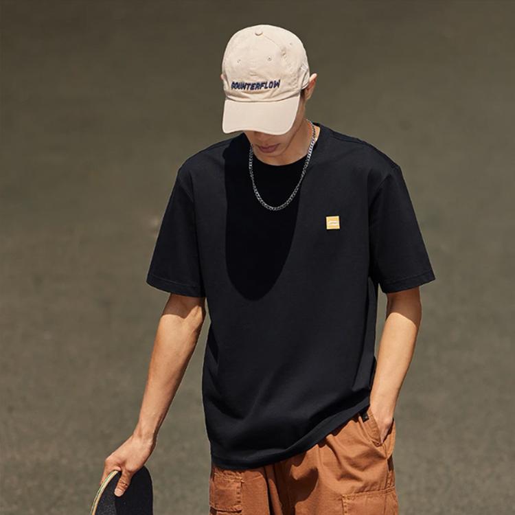 Li-Ning Sports Fashion Series Solid Color Casual Crew Neck Short Sleeve T-Shirt Unisex Tops Black AHST561-2