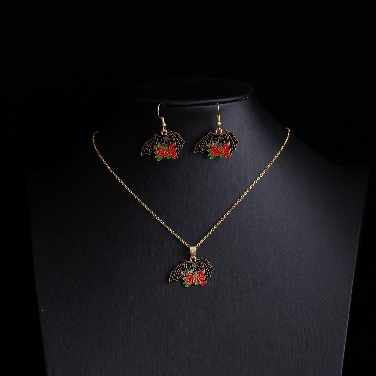 Halloween Carnival Party Earrings Necklace Set Cartoon Ghost Earrings Diablo Skull Jewelry