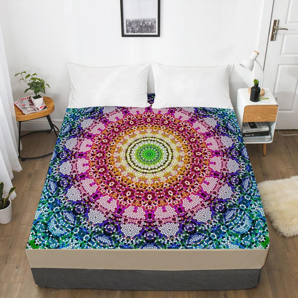 Home 3D Printed Bohemian Pattern Fitted Sheet Mattress Cover Elastic Band Bedding