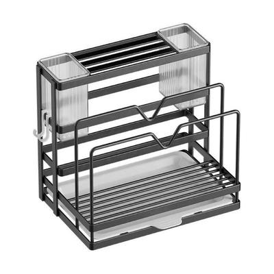 Organizador de Encimera de Cocina de Acero al Carbono Con Bandeja de Drenaje Con Compartimento para Palillos Soporte de Cocina Montaje en Pared/Encimera