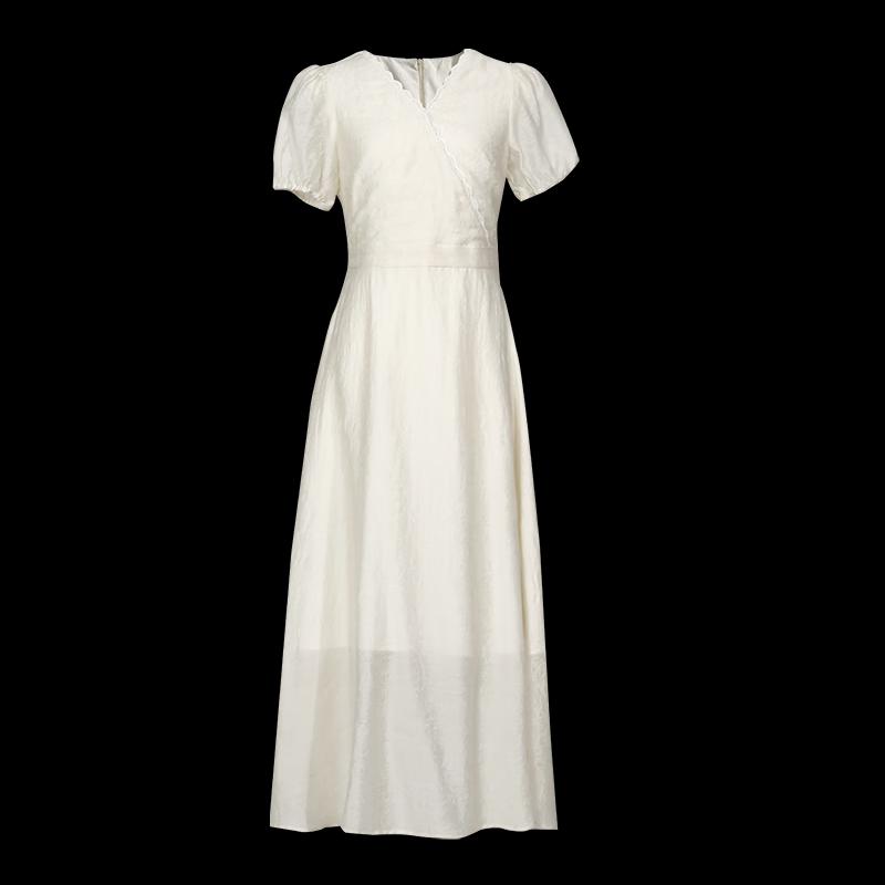 SheTu Embroidered V-Neck Short-Sleeve Midi Dress