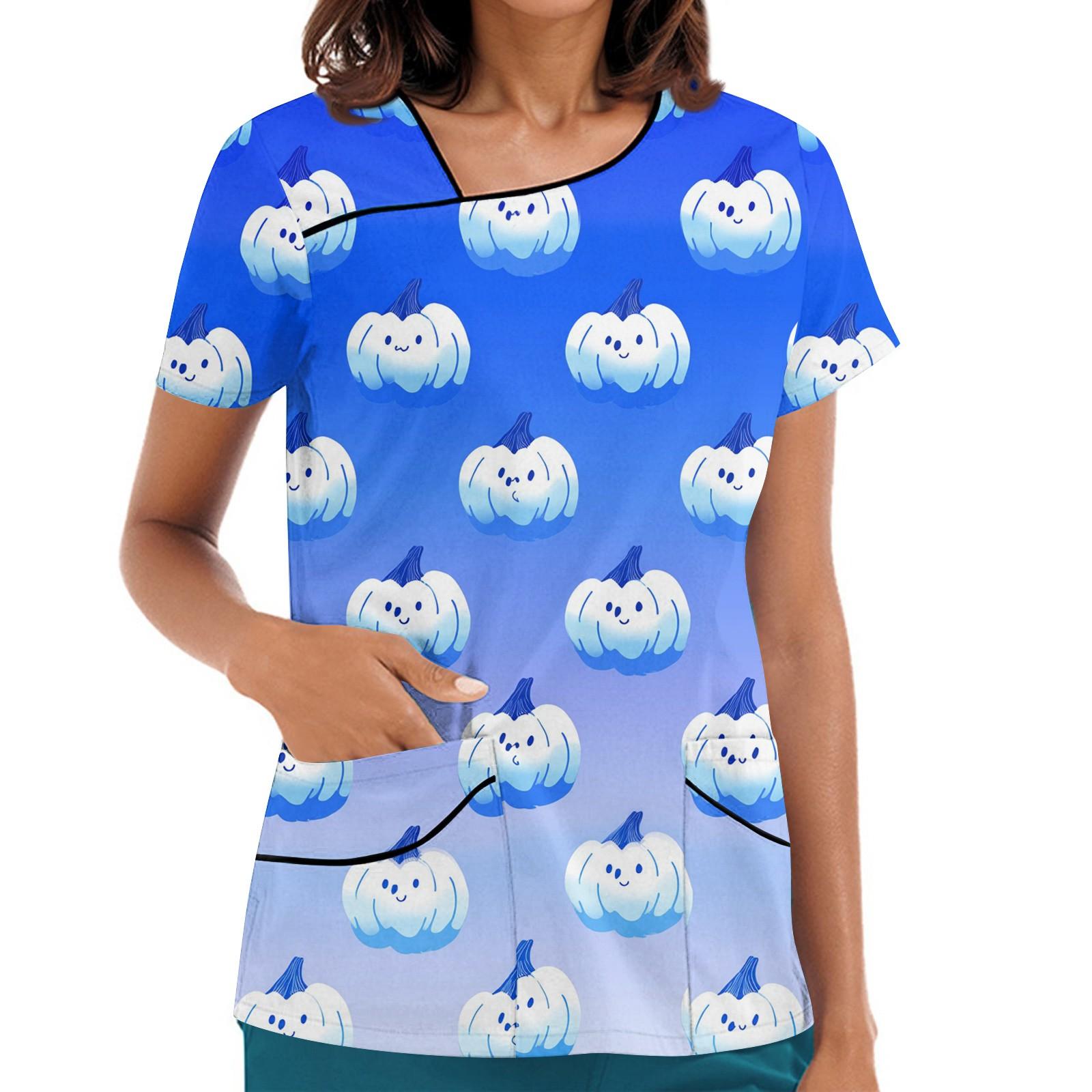 

Жіночий робочий одяг з принтом, похилим коміром і двошаровими кишенями, базовий верхній пуловер S синій