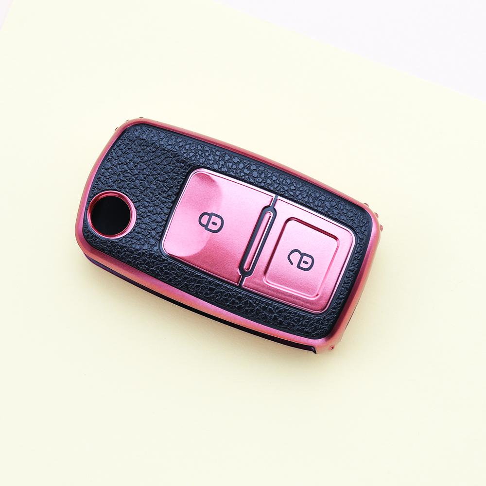 

2 Buttons Shell For VW Volkswagen Passat B5 B6 B7 Polo Jetta Lavida Tiguan Golf 4 5 6 MK6 for Skoda Octavia TPU Leather Car Key Case Cover розовый