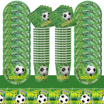 Fußballparty-Einweggeschirr, Pappteller, Becher, Servietten, Tischdecke, Kinder, Jungen, Fußball-Geburtstagsparty-Dekoration, Lieferungen