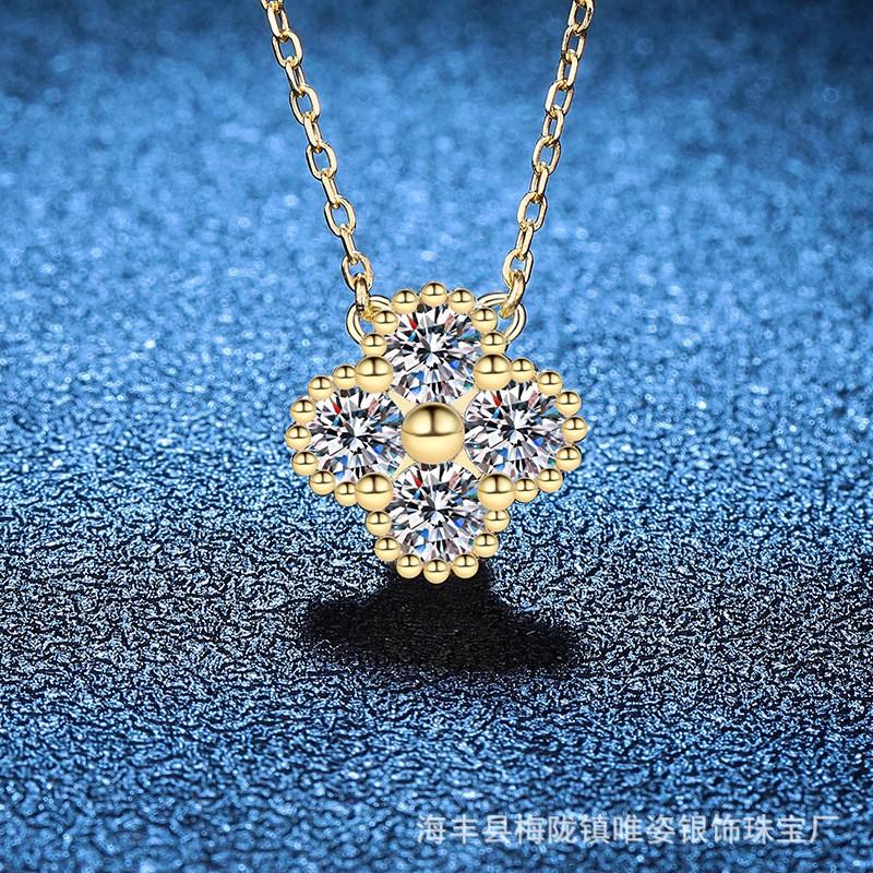 Rose Gold Plated 1.2ct D Color Moissanite Necklace Four Leaf Clover Full Jewelry Women