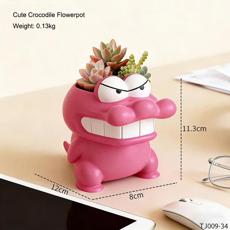 Cute Crocodile Flowerpot Green Potted Plants Container Home Courtyard Garden Decoration Resin Handicrafts Ornament Gift