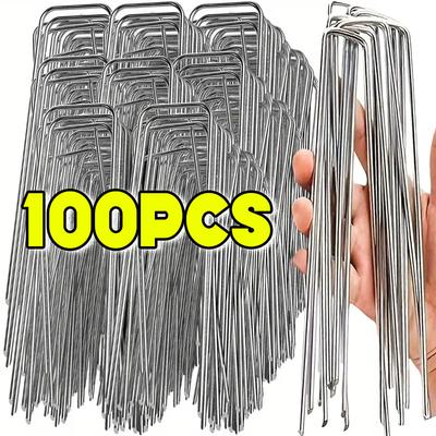 U-type Garden Staples Heavy-duty Fence Tubing Stakes Sod Pins Galvanized Landscape Spike for Holding Lawns Barrier Ground Nail