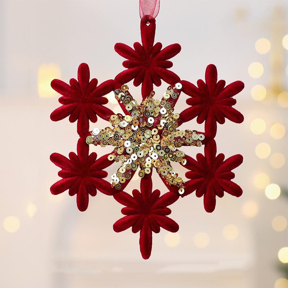 Wine Red Plush Christmas Tree Pendant Glitter Bow Christmas Decorations Holiday Season