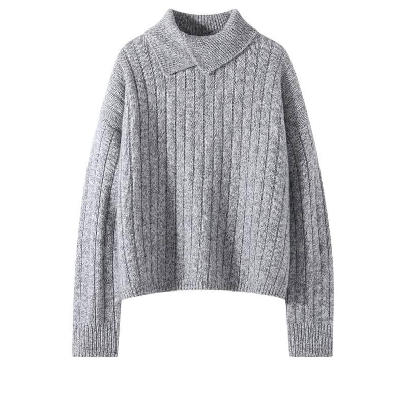 Elegant French Half-High Collar Cashmere Sweater for Women - Thickened for Autumn/Winter, Warm and Stylish, Perfect for Outdoor Wear