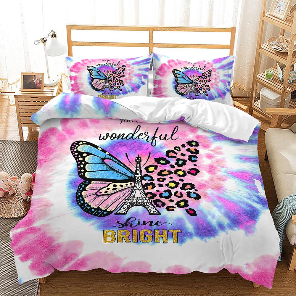Bed Three-Piece Color Gradual Change Series Starry Sky Butterfly 3D Digital Printing Kit