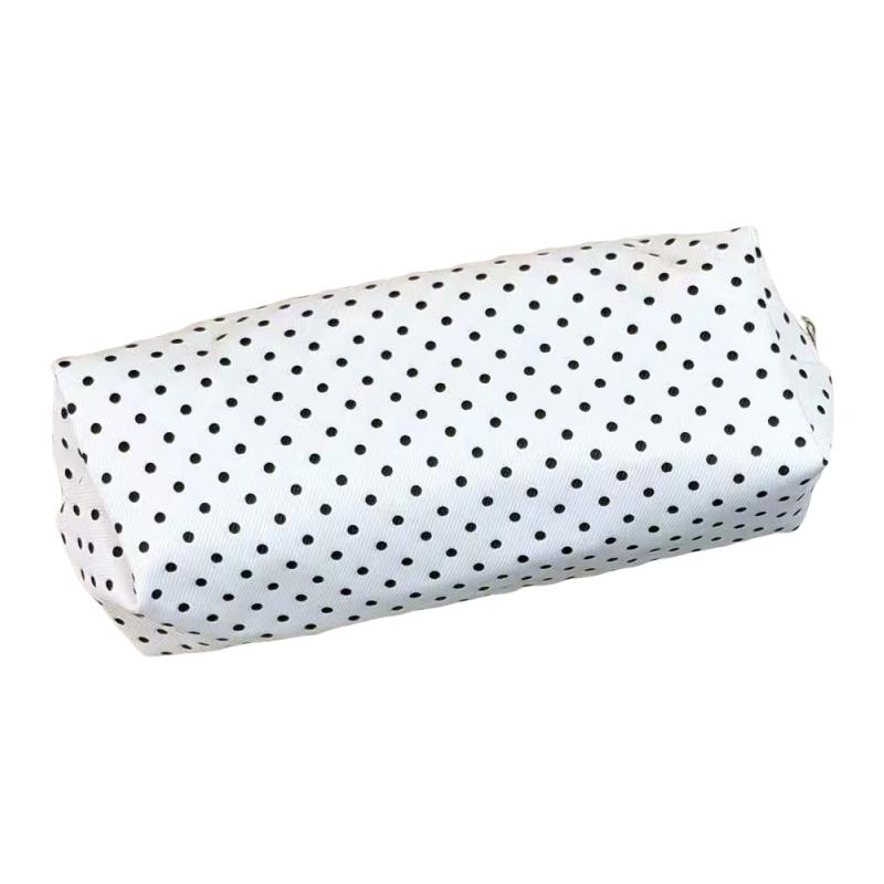 Polka Dot Pencil Case Set Large Capacity Canvas Zipper Pen Pouch For Students School Office Travel Makeup Storage