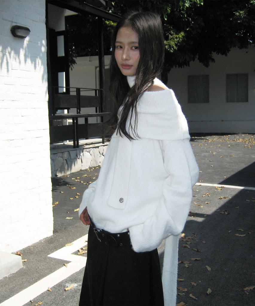PLACE STUDIO Essential Soft Muffler Set Off-Shoulder Long Sleeve Knit_3 Colors