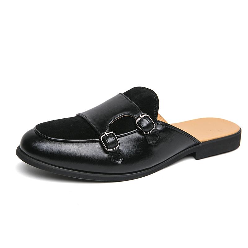

Fashion 2025 Leather Breathable Half Slipper Men Fashion Men s Flats Shoes Male Outdoor Mens Slip on Shoes Male Comfortable Walking Shoe 44 чёрный