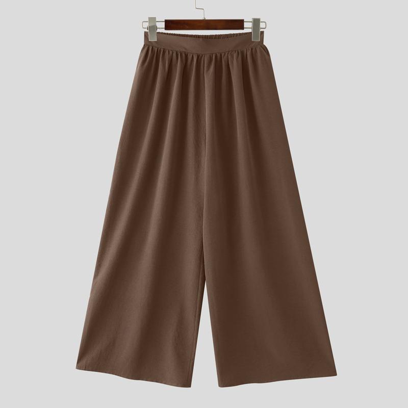 

INCERUN Повседневные брюки с эластичной талией, широкими штанинами, длинные брюки с карманами XL коричневый