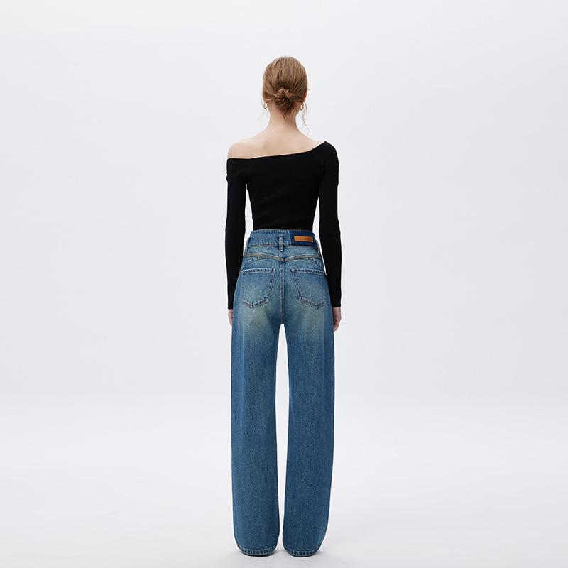 2026 European Style High-End Women's Wide Leg Summer Jeans - High Waist, Loose Fit, French Luxury, Floor-Length