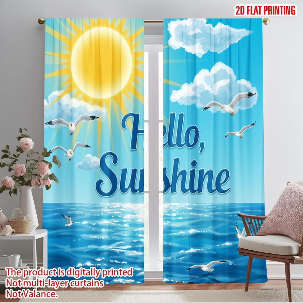 

2pcs 2D flat printing Drapes Hello Sunshine Summer Ocean Polyester Without Electricity All Season Party & Holiday Decor Use for 52.50×116.00 CM 2pcs