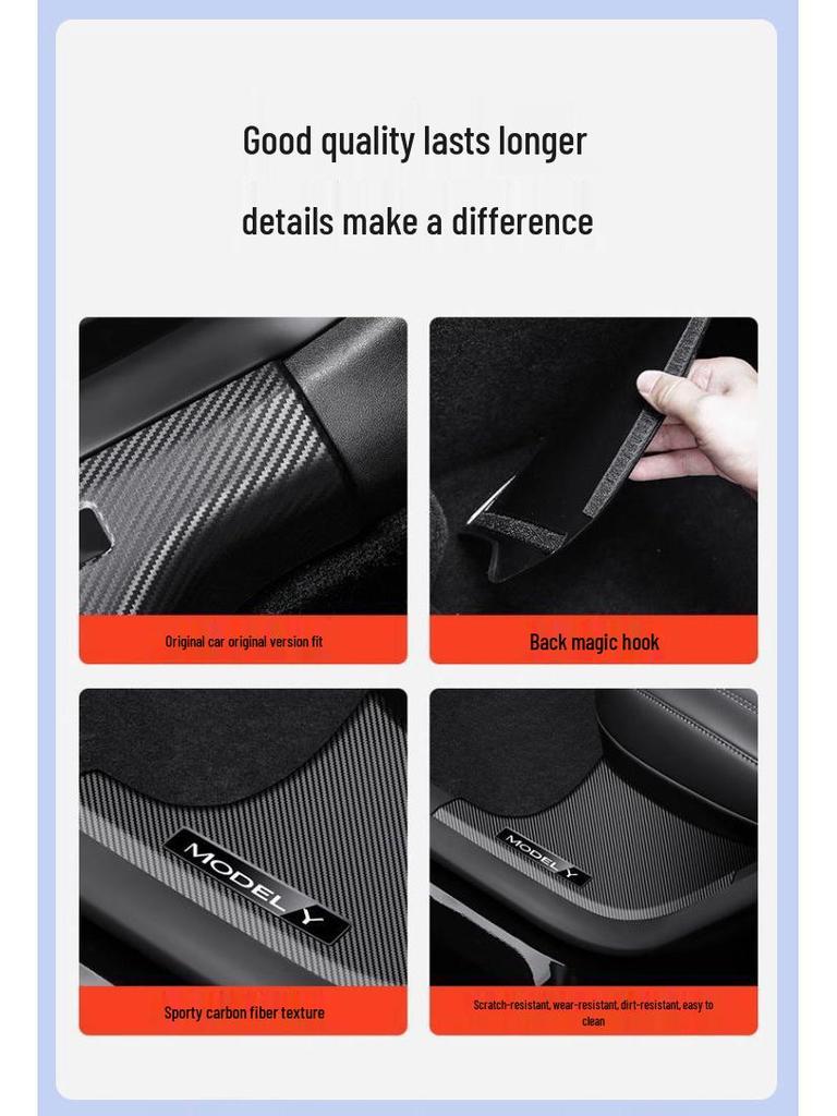 Carbon Fiber Rear Door Sill Strips & Under-Seat Corner Protectors for Tesla Model 3/Y