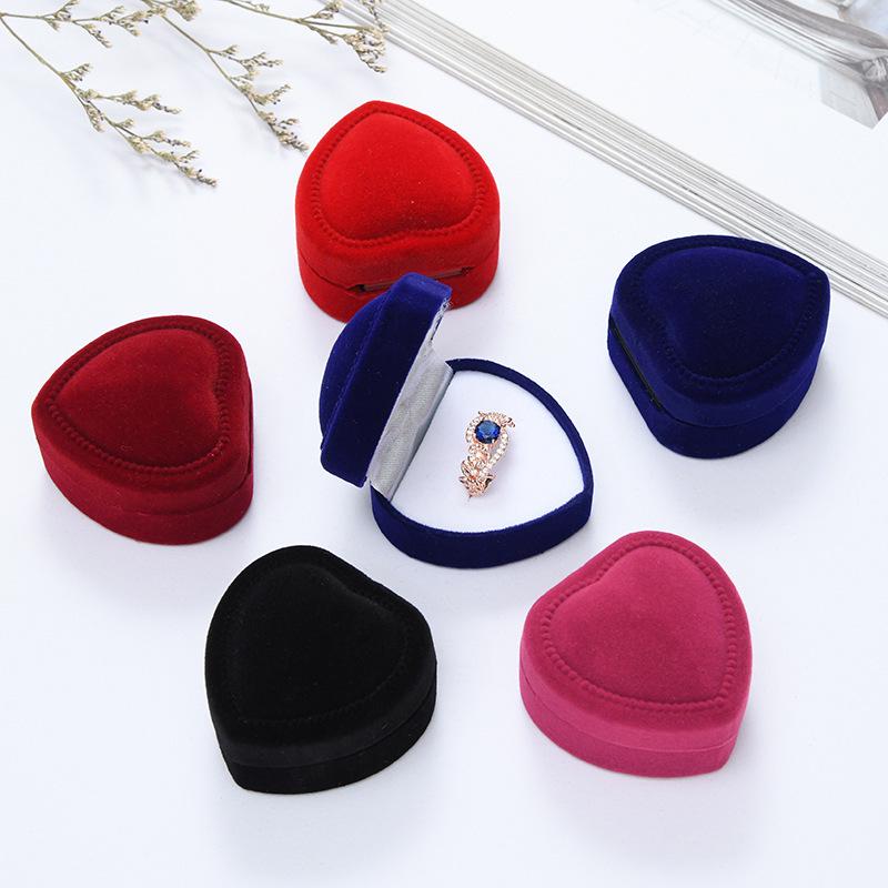Flocked Cloth Heart-Shaped Jewelry Box for Rings and Earrings