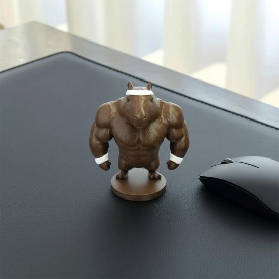 Funny Capybara Figurine, 3D Printed Boxing/Muscular Animal Statue, Novelty Collectible Desktop Ornament for Home Office Shelf Decor