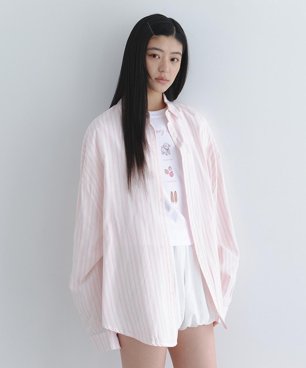 Laminez Loose Fit Striped Shirt - Pink Pink/Free