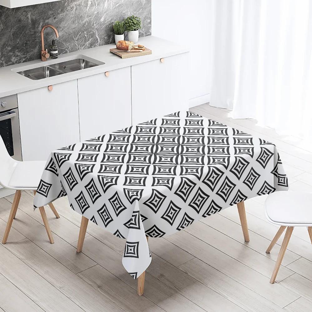 Tovaglia Geometrica Semplice Rettangolare Bianca e Nera Impermeabile Decorazione Tavolo Matrimonio Ristorante Cucina Casa