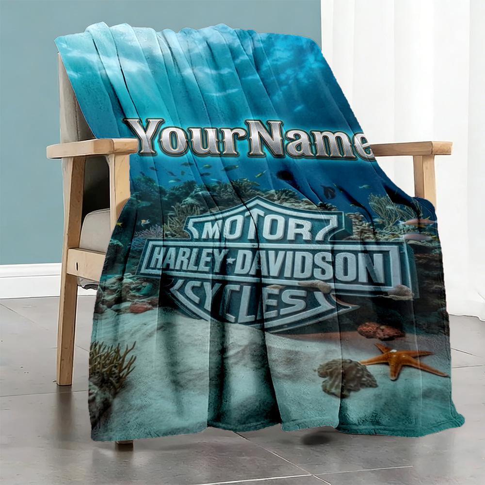 Harley-davidson Motorcycles Customize Your Name Blanket Lightweight Customizable Blanket Ultra-Soft Versatile for Home Decor Chair Seaside Office