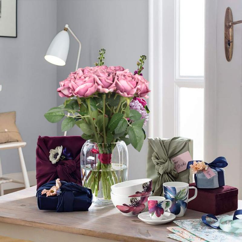 12Pcs Artificial Rose Flower with Single Stem 36cm Silk Material Fake Roses Used To Decorate The Bridal Bouquet Wedding Center Decorations Flower Wall