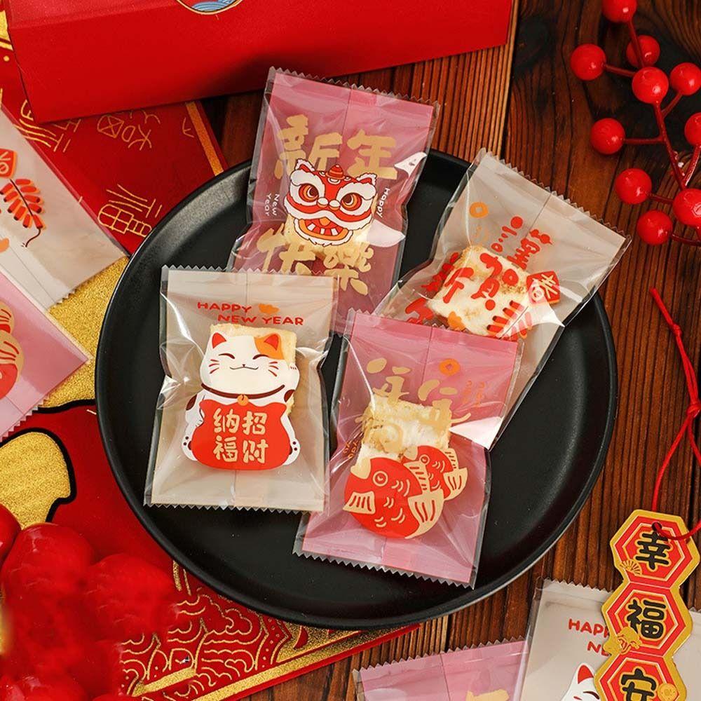 100pcs Handmade Snowflake Crisp Packaging Bag Transparent New Year Sealing Bag Snack