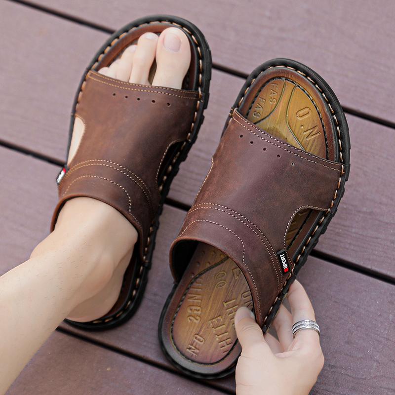 Fashion CYYTL Mens Slippers Summer Casual Shoes Beach Sandals Outdoor Slides Walking Comfort Leather Luxury Designer Fashion Lightweight