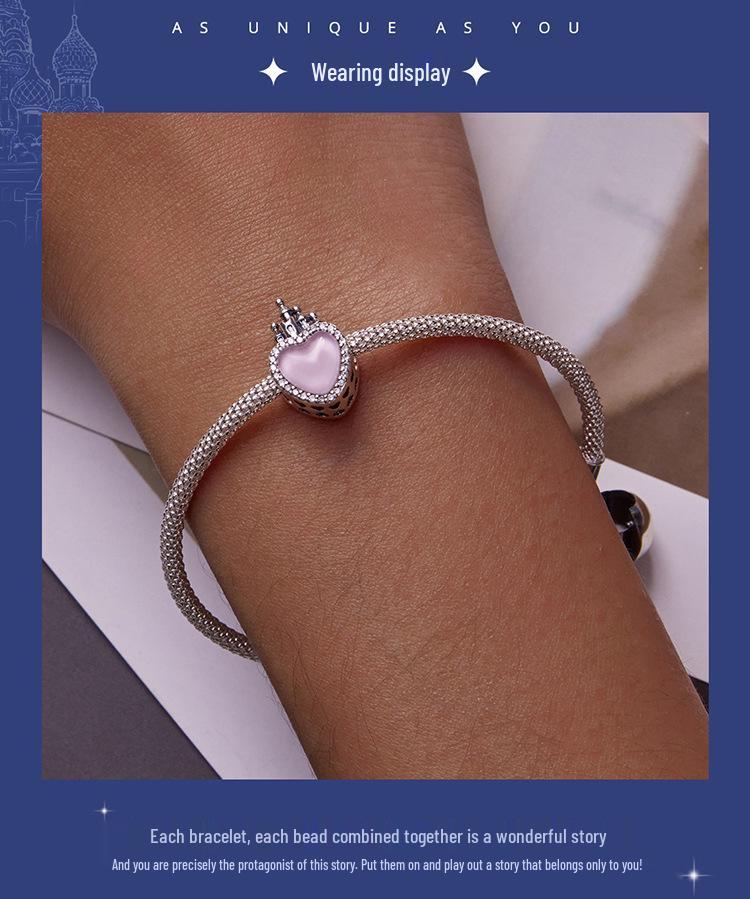 Rosa Kärleksslott DIY Retro 925 Silver Pärlbesatta Tillbehör SCC2207