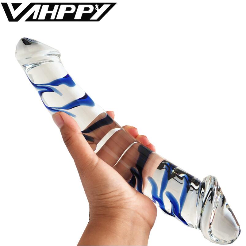 VaHppy Jumbo Glass Anal Plug Dildos Masturbators for Women for Gay Dual Head Available Friction Pellets