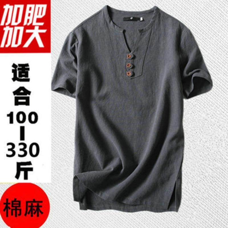T-shirt men's, Chinese style men's clothing plus fat large short-sleeved fat man large size loose cotton and linen summer T-shirt men's