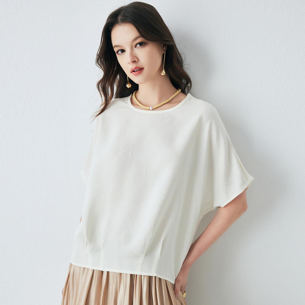 19 MMM Crown Le Crepe 26 Summer Round Neck Extremely Simple Style Short Sleeve Loose and Skinny Mulberry Silk T-shirt for Women
