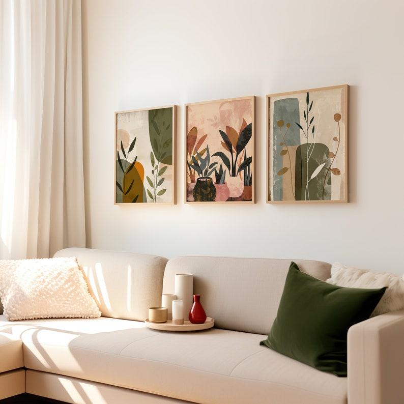 3pcs/set of Bohemian Plant Wall Art Posters Earthy Tones of Natural Inspiration Canvas Prints for Modern Living Room Home Decor