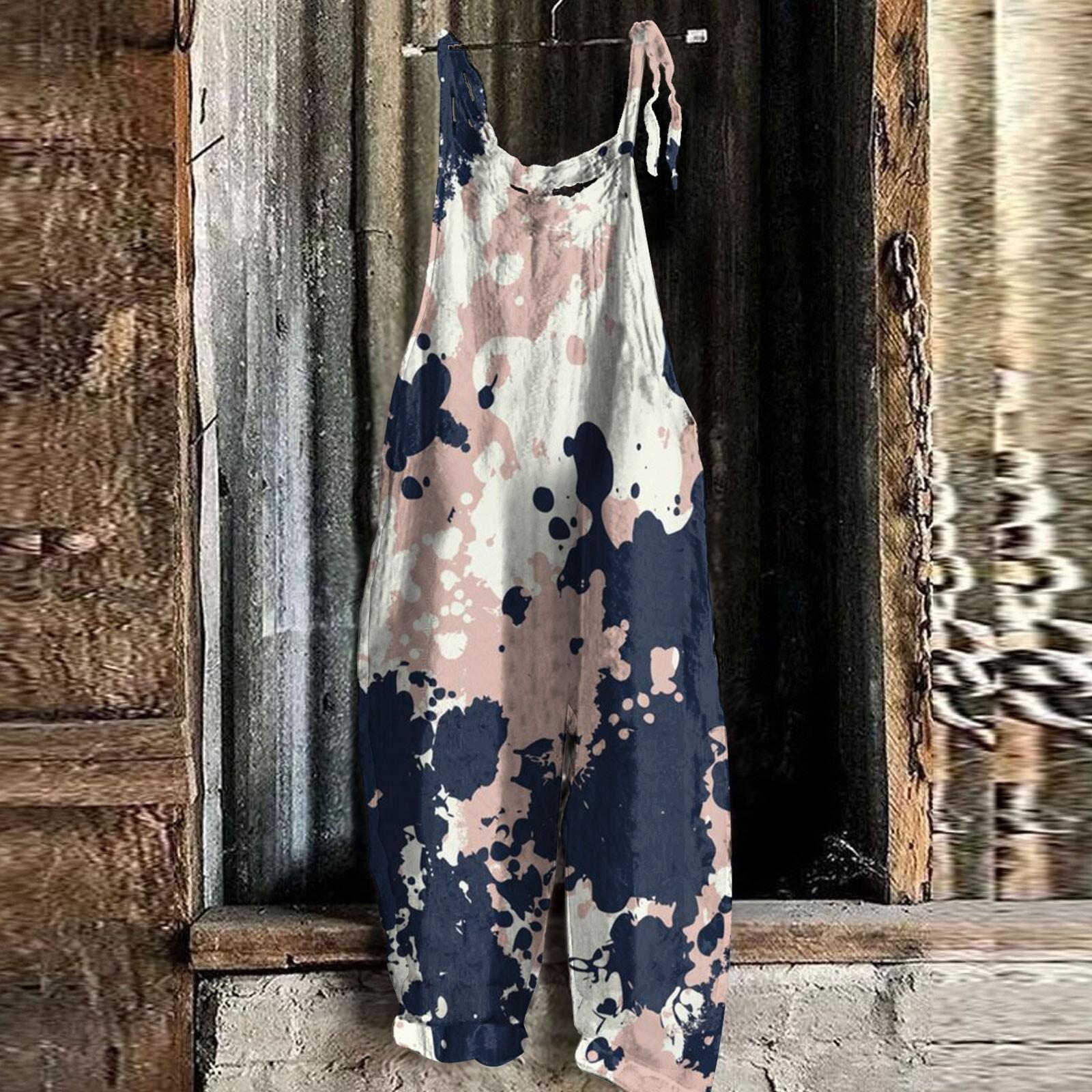 

Women s Jumpsuit Gradient Tie-Dye Print Summer Casual Loose Retro Jumpsuit XXL бежевий