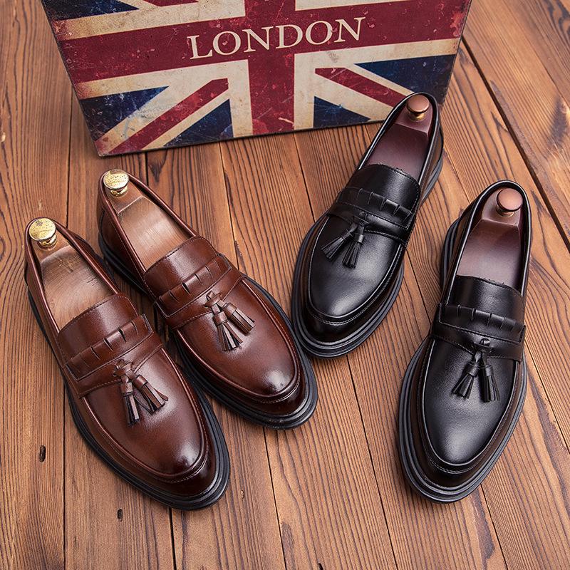 Korean-Style Men's Casual Leather Loafers - Youthful, Versatile, and British-Inspired Slip-On Shoes