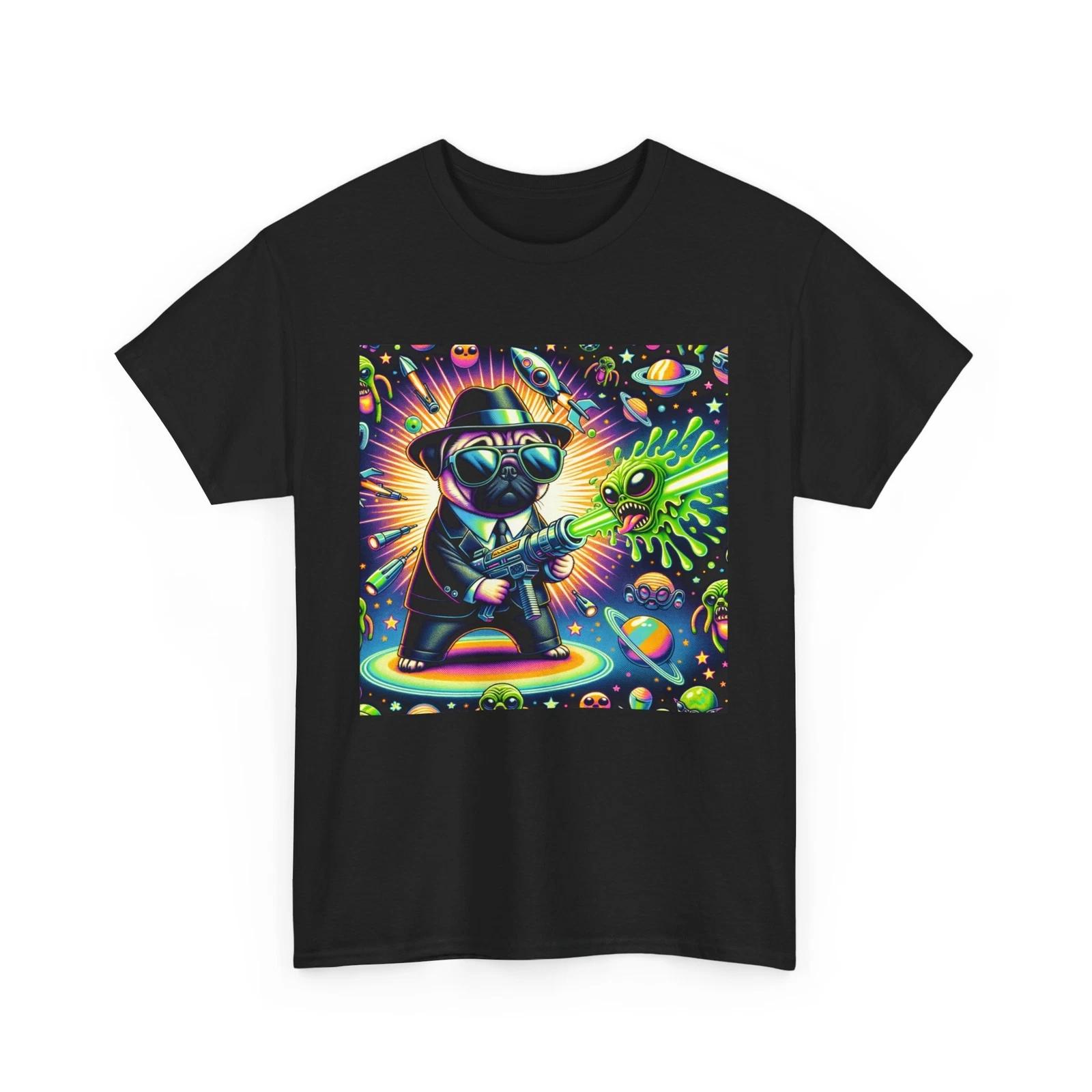 Unisex Adult T Shirt Pug Dog Secret Agent Alien Destroyer Funny Pet Lover Tee S