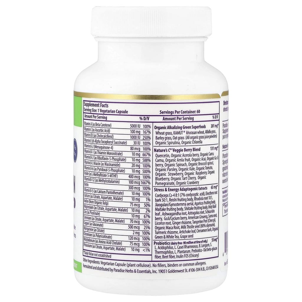 Earth'S Blend, One Daily Superfood Multivitamin, Iron Free, 60 Veggie Caps