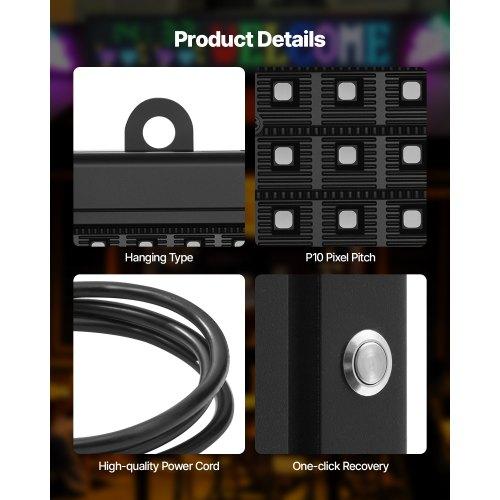 VEVOR Programmable LED Sign, P10 Full Color Flexible Digital Scrolling Panel, DIY Custom Text Pattern GIF Display Board