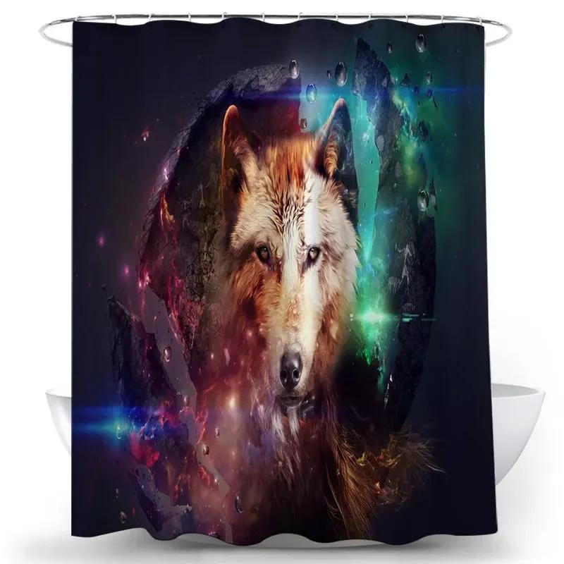 Nordic Wolf Pattern Shower Curtains Animals Tiger Bath Curtain High Quality Waterproof Polyester For Bathroom With 12Pcs Hooks