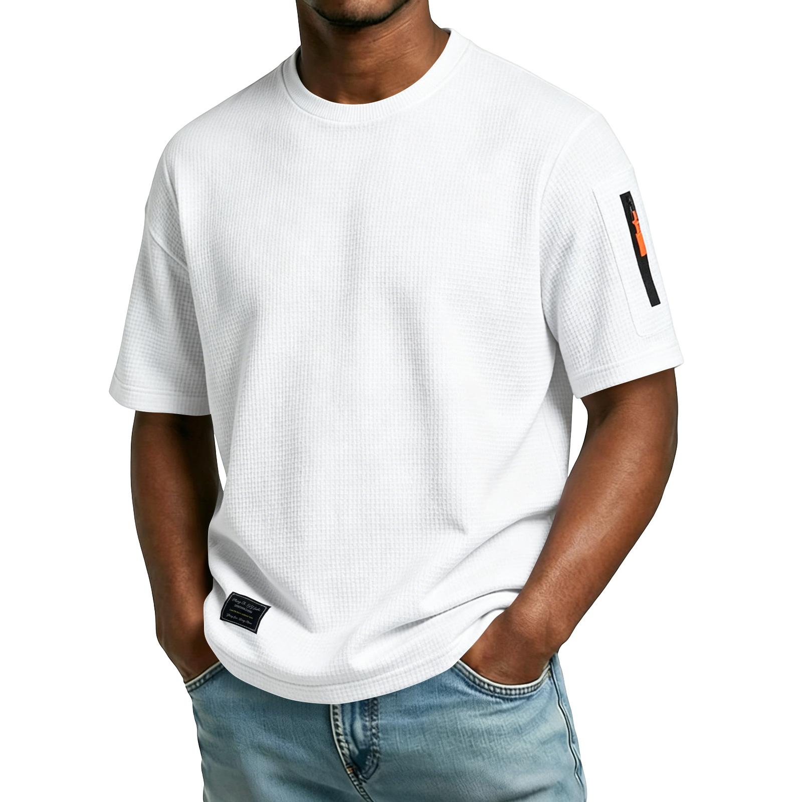 

Men s Summer Round Neck Hem Slit Top Men s Casual Sports Short Sleeved Shirt XL білий