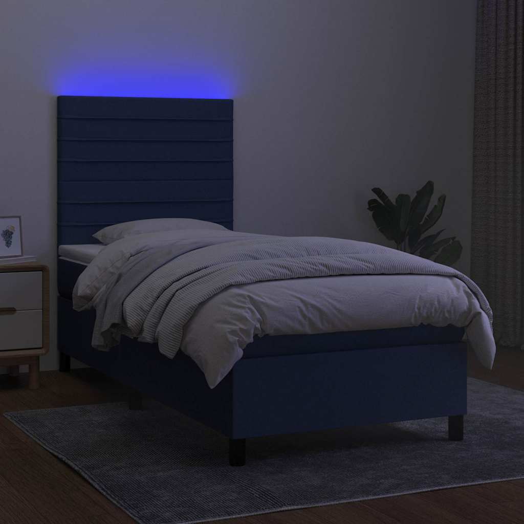 Boxspring Bed with Mattress & LED Blue 100x200 cm Fabric