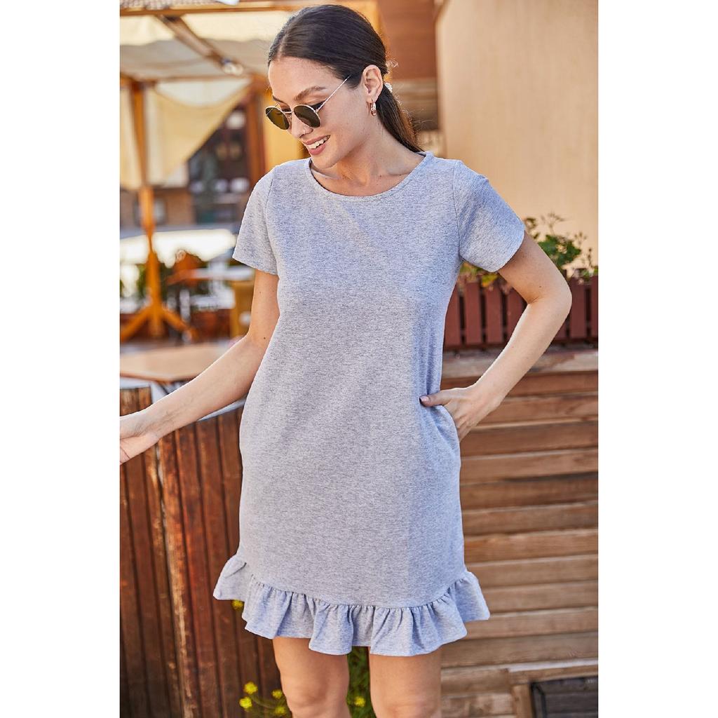 Women's Black Short Sleeve Six Ruffle Dress Arm-20y001032