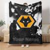 Name Custom Wolves FC Print Flannel Blanket High Quality Warm Comfortable Cover for All Seasons Perfect for Gifts Home Decor