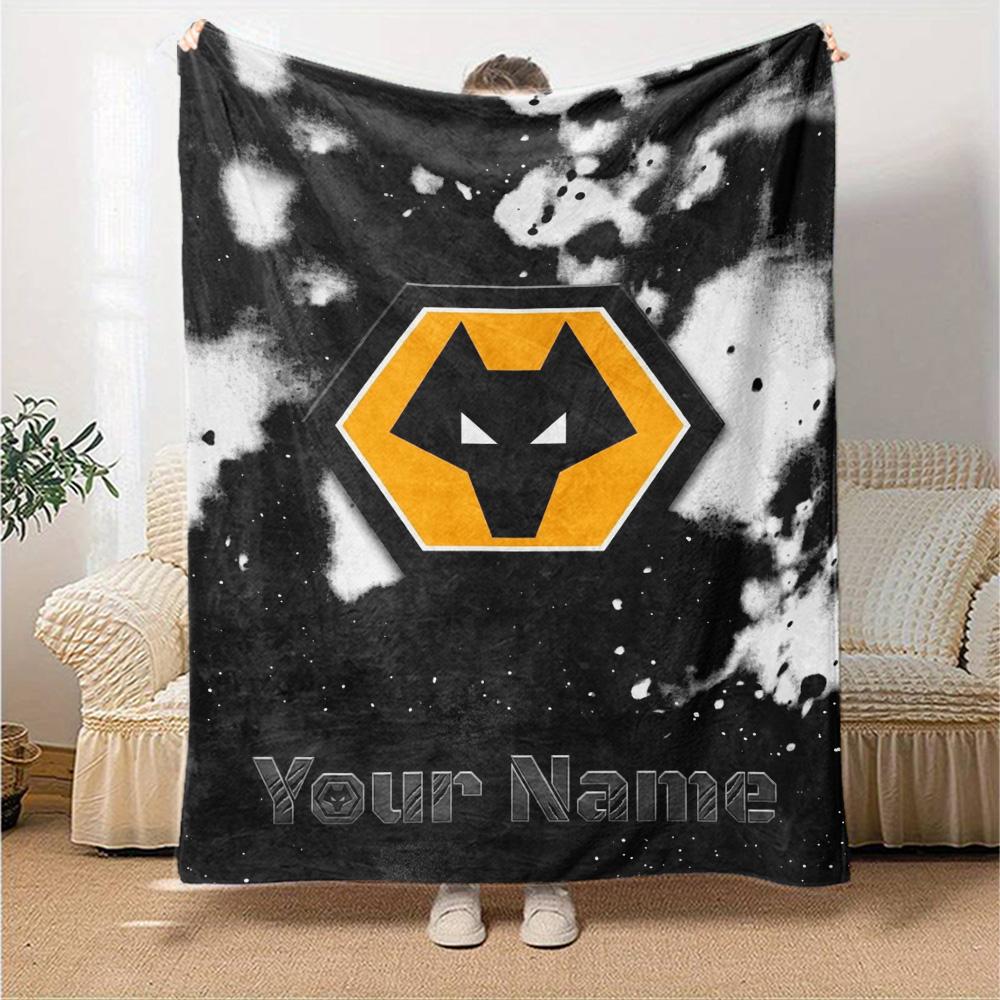 Name Custom Wolves FC Print Flannel Blanket High Quality Warm Comfortable Cover for All Seasons Perfect for Gifts Home Decor