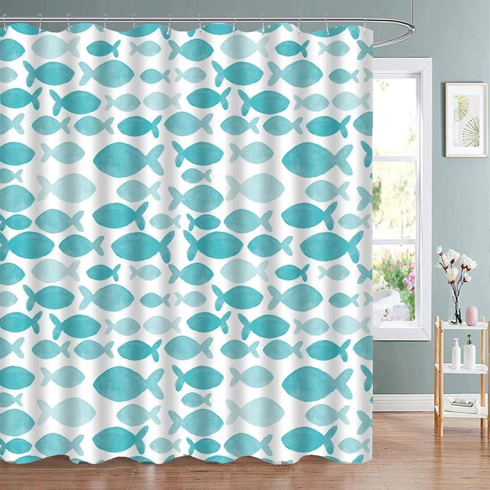 Colorful Cartoons Fish Shark Shower Curtains Ocean Life Children's Bathroom Home Decor Cloth Curtain Set Waterproof Bath Screens