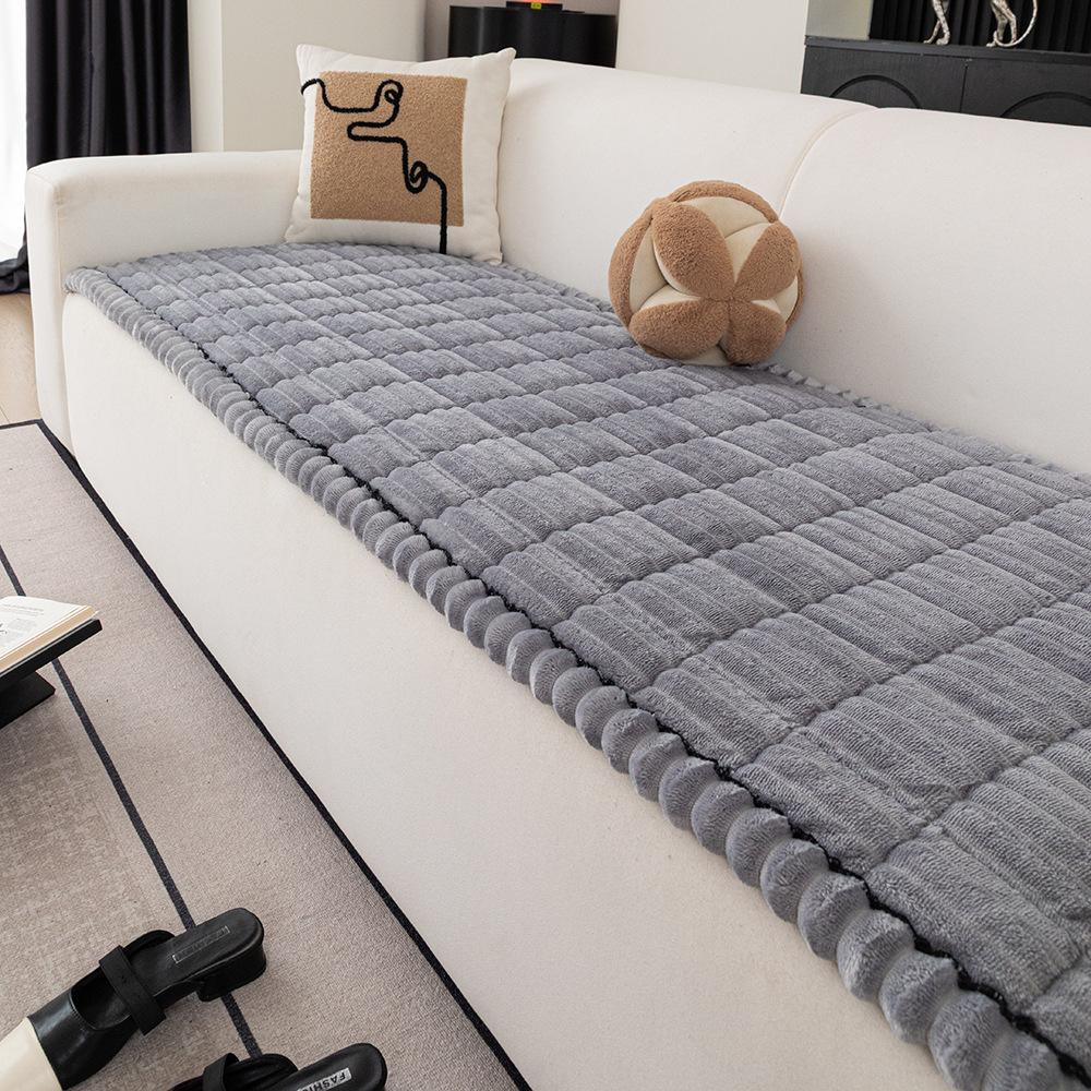 Sofa Cushion Nordic Minimalist Four Seasons Plush Sofa Towel Solid Color Stripes Thick Flannel Anti Slip Non Stick