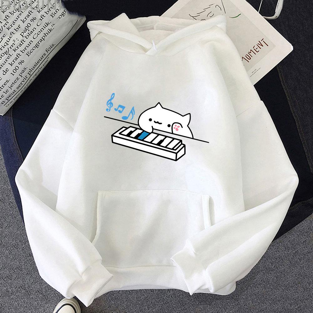 Bongo Cat Hoodies Plays Piano Kawaii Graphic Sweatshirts for Women Clothing Female Casual Men's Y2k Clothes Long Sleeve Pullover