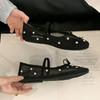 Moda Moda Stringa Perline Basse Scarpe Mary Jane Piatte da Donna Calzature con Nodo a Farfalla da Donna Rete Scarpe Ballerine da Donna Scarpe da Ballo